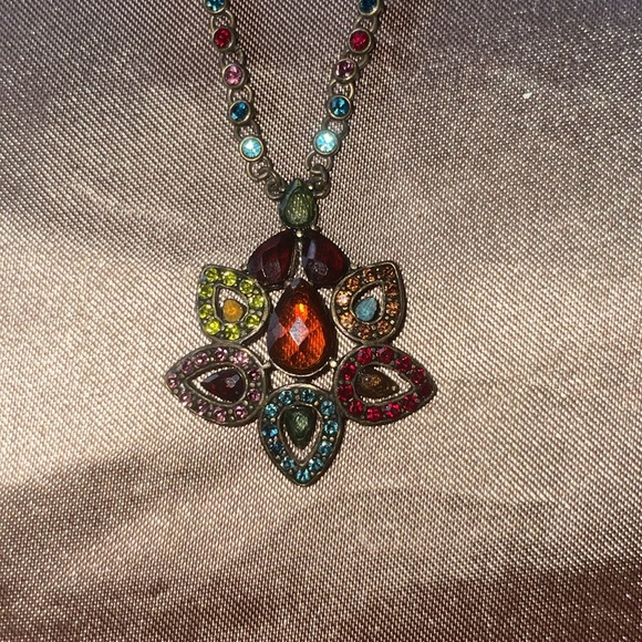 Unique Rich Color Ruby and Multi Colored Jewel Gunmetal Necklace and Bracelet - Picture 5 of 9